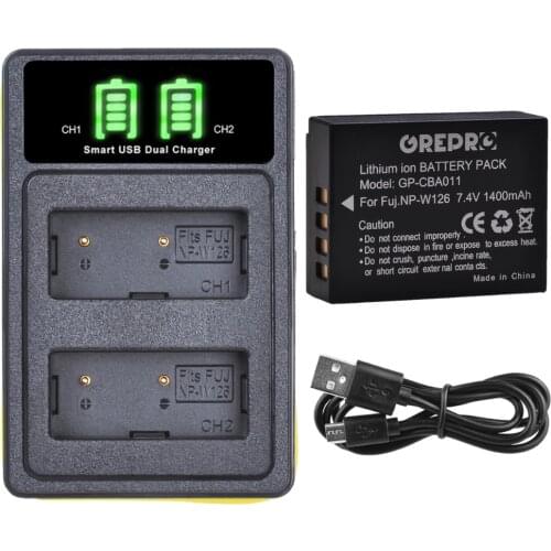 1400mAh NP-W126 NP W126S Battery with Charger for Fujifilm X-T2 X-T3 X-T1 X-H1 X-T20 X-Pro2 X-Pro1 X-M1 X-E3 X100F X-E2 X-T100