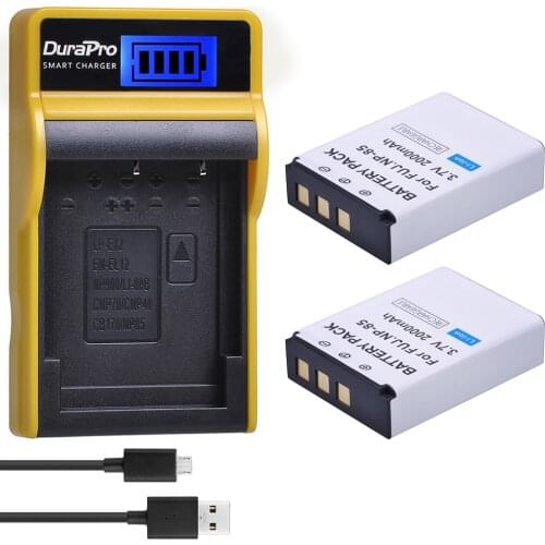 DuraPro 2PC 2000mAh NP-85 NP 85 Camera Battery + LCD USB Charger for Fujifilm FinePix S1 SL240 SL260 SL280 SL300 SL305 SL1000