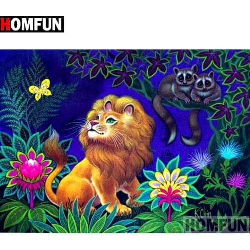 HOMFUN Full Square/Round Drill 5D DIY Diamond Painting "Cartoon lion" Embroidery Cross Stitch 5D Home Decor Gift A14718
