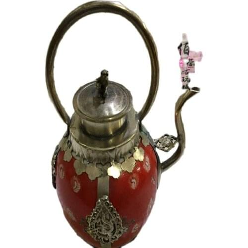 Antique white copper, Miao silver porcelain, broken flower kettle, teapot, wine pot, furniture and accessories