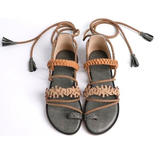 Bohemian Ethnic Style Strappy Sandals Women Casual Flat Shoes Women Sexy Sandals Large Size Beach Shoes