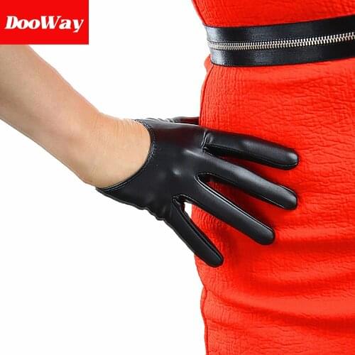 DooWay Touchscreen Black Suoer Short Women Fashion Cool Gloves Faux Leather 16cm 6-inch Evening Party Driving
