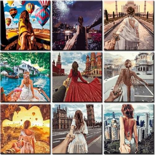 40x50cm Girl Painting By Numbers Scenery City Frame Canvas For Adults Diy Kit Drawing Picture Coloring By Number Decoration Art