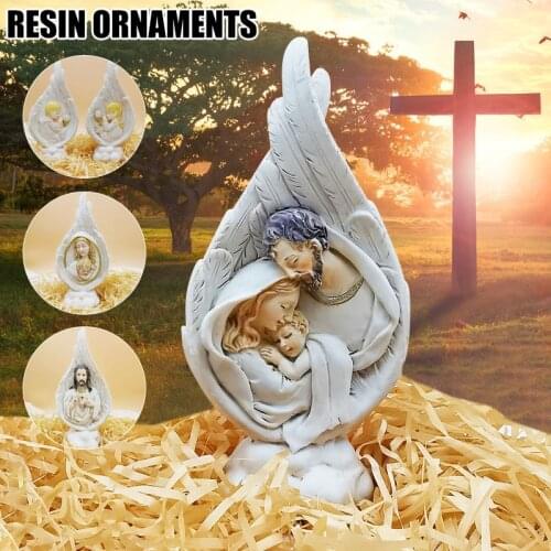 Holy Family Statue Collectible Figurines Handmade Resin Angel Wings Ornament Religious Catholic Gifts For Men Women Home Decor
