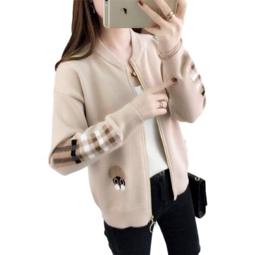 2021 Short Knit Sweater Cardigan Jackets Women Spring Autumn Fashion Baseball Uniform Plus Size Knitted Top Students Coats