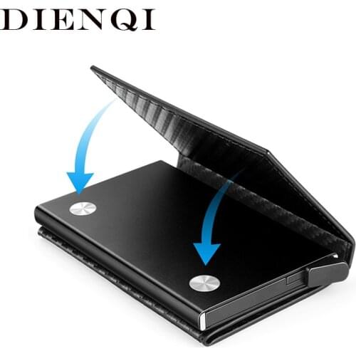 DIENQI Carbon Fiber Wallets Men Rfid Card Holder Slim Wallet Magic Trifold Leather Thin Mini Wallet Small Money Bag Purse Vallet