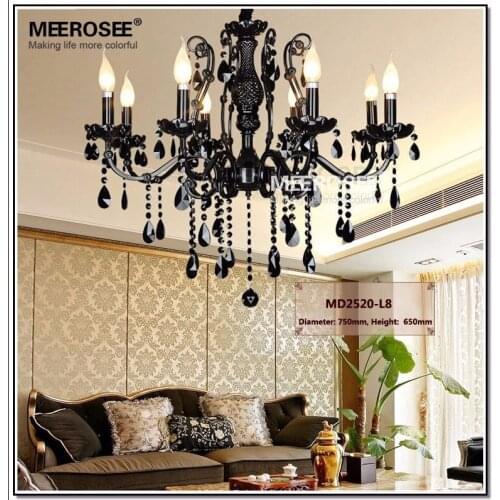 HOT! French Style Crystal Chandelier Lighting Fixture 8 lights Vintage Black Wrought Iron Chandelier Suspension Hanging Light