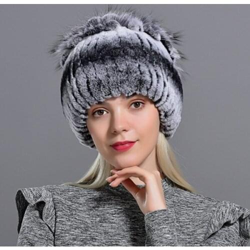 Fur Hats for Women Winter Real Rex Rabbit Hat Fox Fur Kniting Female Warm Snow Caps Ladies Elegant Princess Beanies Cap
