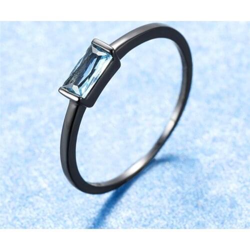 Minimalist Female 925 Silver Small Square Ring Fashion Black Blue Zirocn Finger Ring Classic Engagement Wedding Rings For Women
