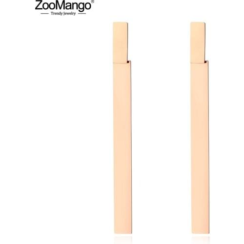 ZooMango Trendy Stainless Steel Glossy Long Earrings Rose Gold Geometric Rectangle Shape Jewelry For Women Hyperbol ZE19012