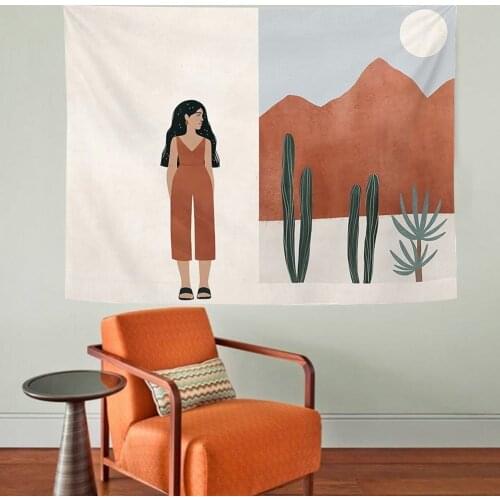 Morandi INS Tapestry Wall Decor Boho Mountain Wall Hanging Tapestries Bedroom Dorm Room Cactus Wall Decor Home Decoration Wall
