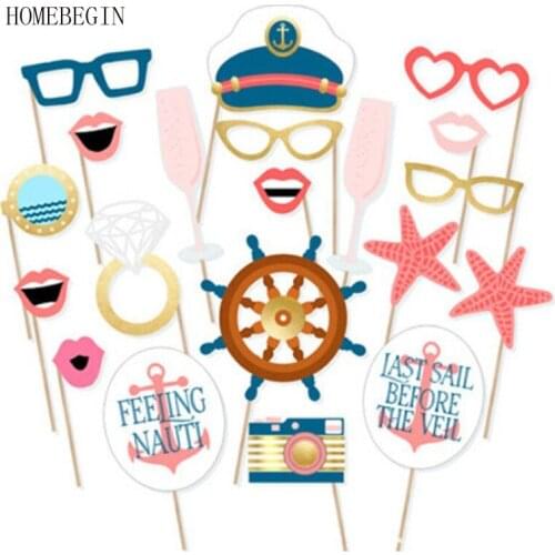 HOMEBEGIN 20pcs Nautical Theme Party Mask Photo Booth Props DIY Mustache Lips Party Decor Baby Shower Birthday Party Supplies