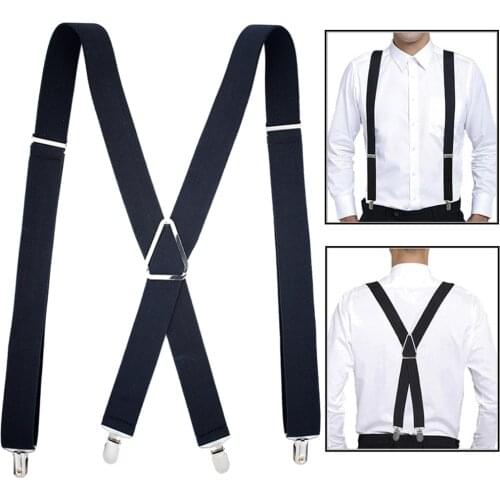 Mens Suspenders 3.5cm Wide X-Shape Heavy Duty Big Tall Adjustable Elastic Trouser Braces Wedding Party Event Husband Father Gift