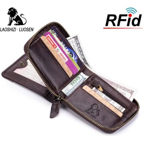 Men Genuine Leather Vintage Short Wallets Male Retro Wax Leather Luxury Brand Credit Card Holder Coin Pocket Small Zipper Purse