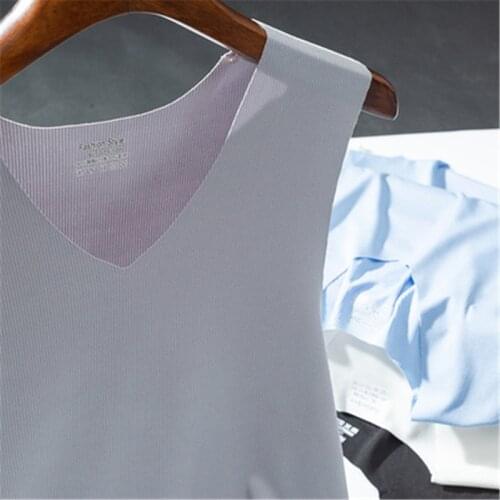 Mens Breathable Vest Male Ice Silk Rib No trace Quick-drying V- Neck Sleeveless Vest Wide Shoulder Waistcoat Fitness Slim