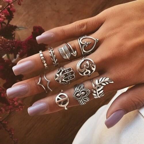 Vintage New Women 11 Pcs/set Peach Heart Arrow Geometry Finger Ring Set Jewelry 2021