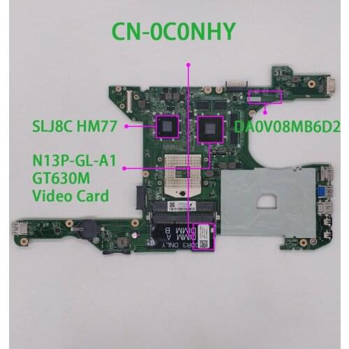 Genuine C0NHY 0C0NHY CN-0C0NHY DA0V08MB6D1 GT630M HM77 Laptop Motherboard Mainboard for Dell Vostro 3460 V3460 Notebook PC