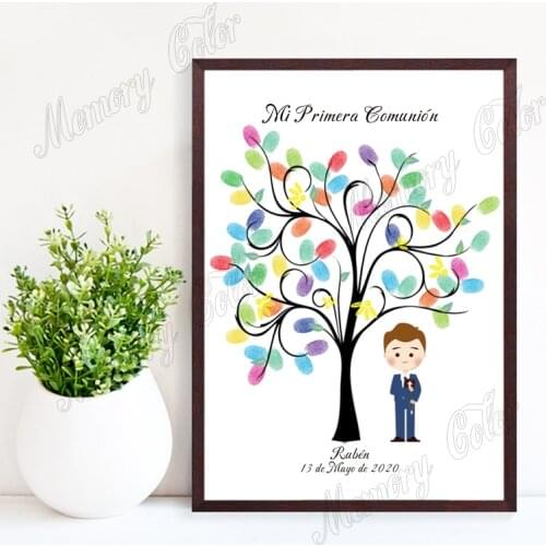 Personalized Theme Name Date Kids Primera Comunión Fingerprint DIY Guestbook For Kids First Holy Communion Party Decoration