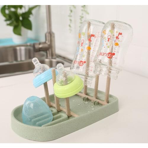 Bottle Dry Rack Folding Baby Wheat Straw Bottle Drain Drying Racks Blue Pink Bottle Cleaning Dryer Drainer Storage Drying-Rack