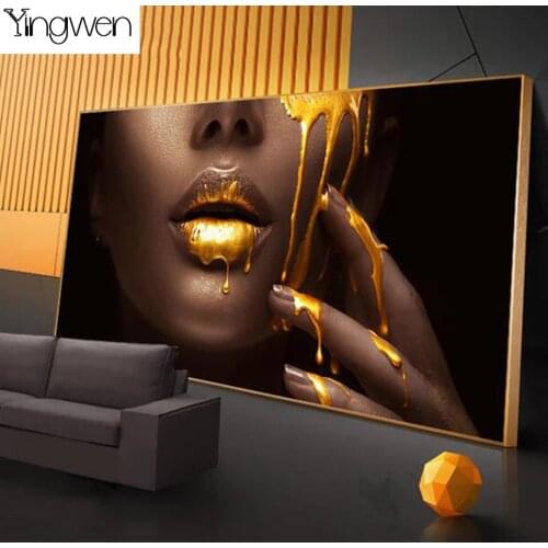 Full Diamond Embroidery Diamond Painting Large Wall Art Pictures For Living Room Women Face With Golden Fluid Mosaic Home Decor