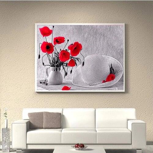 Full Square/Round 5D DIY Diamond Painting red Poppy 3d Diamond Embroidery flowers Pictures Of Rhinestones Home Decoration CV186