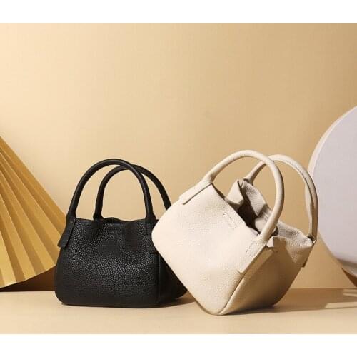 2021 New First Layer Cowhide Leather Handbags Fashion Simple Vegetable Basket Bag Niche One-shoulder Messenger Handbag