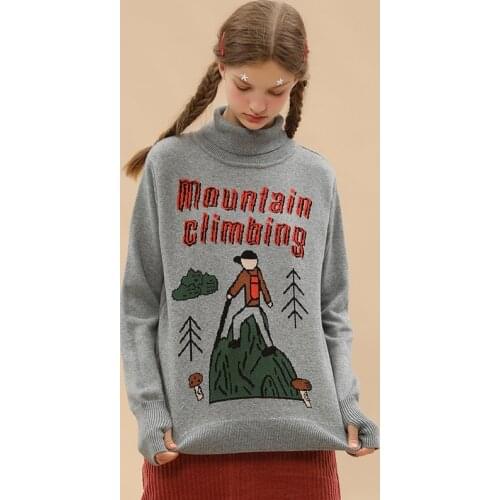 Winter New Design Casual Turtleneck Women Sweater Cotton Gray Letters Female Pullover Knitted Tops Spring Knitwear Sweaters