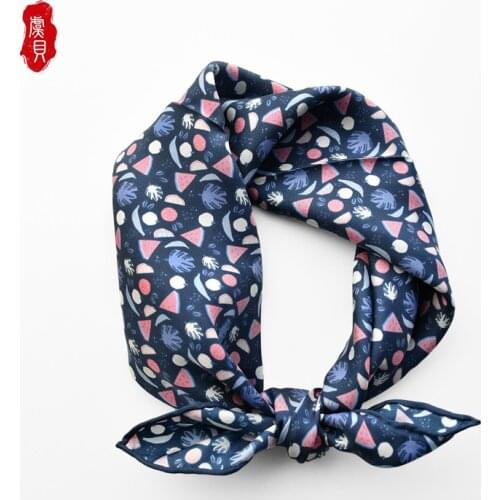 Navy blue natural silk scarf printed watermelon 100% real silk twill scarves 50cm square small handkerchief gift for lady child