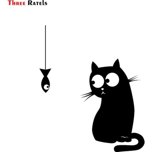 Three Ratels FTZ-100# 15x17.8cm Cute Cat And Fish Funny Window Switch Car Sticker Decal