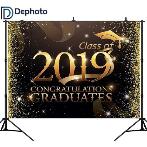 DePhoto Graduation Party Photography Backdrop Golden Glitter Class of 2019 Photo Studio Booth Background