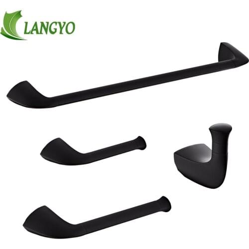 LANGYO Bathroom Robe Hook Towel Rail Bar Rack Bar Paper Holder Matte Black Bathroom Accessories Perforated Bathroom Hardware Set