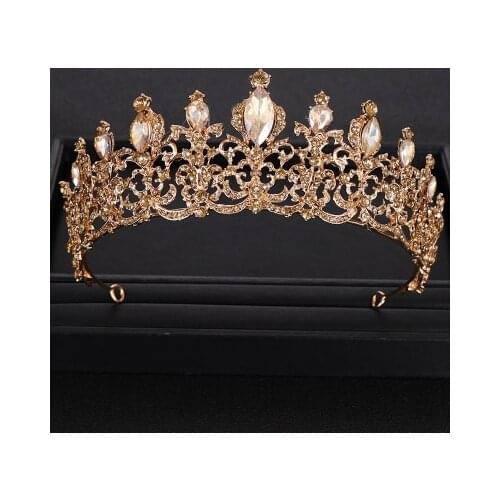 Vintage Baroque Queen Tiara Wedding Crown Bridal Diadem Gold Crystal Rhinestone Head Jewelry Headpiece Wedding Hair Accessories