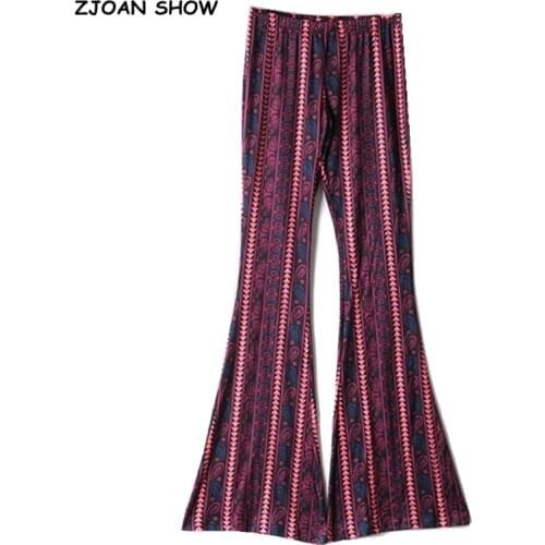 Vintage Geometric Paisley Print Flare Pants Women Bohemia Tribal African Hippie Bellbottom Bell Leggings Bottom Long Trousers