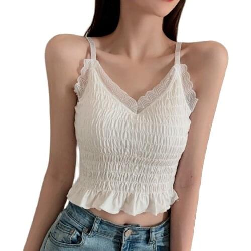 Backless Womens Clothing 2021 Summer Clothes For Women Sexy Chiffon Lace Patchwork Elastic Camisole Sleeveless V-Neck Top Mujer