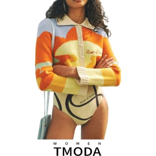 Za Acrylic Letter Embroidery Harajuku Knitted Single Breasted Cropped Cardigan Women Autumn Long Sleeve Turn Down Collar Sweater