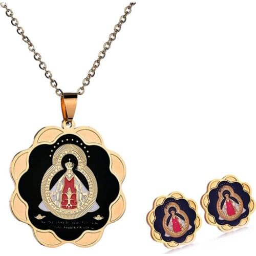 316L Stainless Steel Titanium Steel Lady Jewelry Set Retro Flower Pendant Dripping King Necklace Earring Set