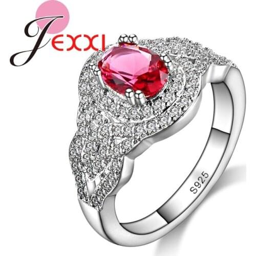 Brand Fashion Womens 925 Sterling Silver Red Wedding Large Colored Ring Red Zircon Red Rings Jewelry Valentines Day Gift
