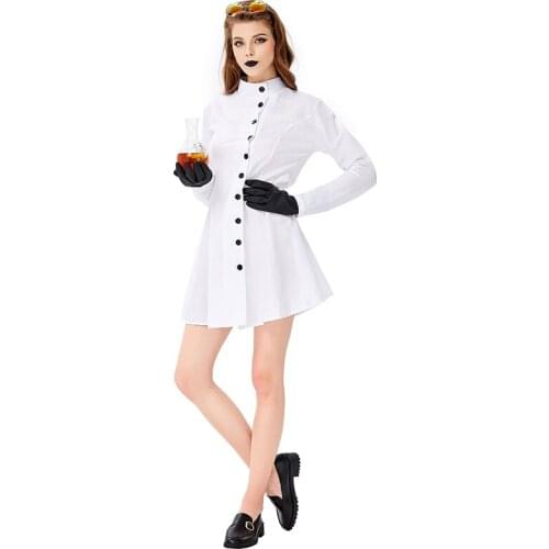 Halloween Mad Scientist Costume Doctor Nurse Cosplay Costume Womens White Dress halloween costume for women