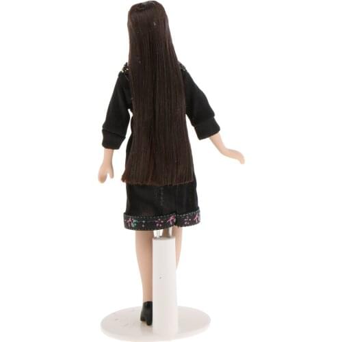 1/12 Doll House Miniature Porcelain Doll Lovely Career Woman with Straight Hair & Stand Home Decor