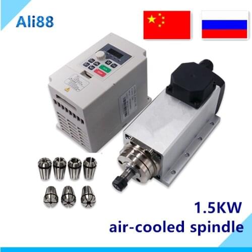 1.5KW/2.2KW quare air-cooled spindle VFD kit：1.5KW ER11 /2.2KW ER20 milling spindle motor +1.5KW Inverter + ER11 for CNC Route