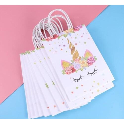 10pcs Unicorn Paper Bag Unicorn Party Birthday Decorations Unicorn Gift Candy Bag Wedding Favors and Gifts(Yellow)