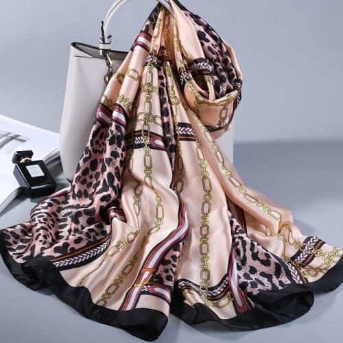 2020 Fashion Women Silk Scarf Scarves Soft Silk Women Shawl Leopard Chain Printed Scarves Long Wraps
