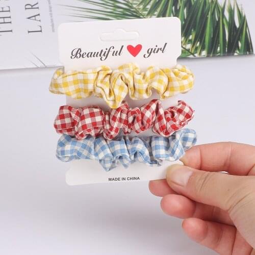3PCS Small houndstooth Scrunchie Bands For Women Hair Scrunchies Set Ribbon Hair Ties Horsetail Gums Head Wrap Hair Accessories
