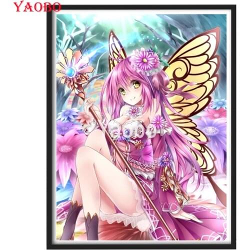 5d diy diamond mosaic sale Japanese anime girl butterfly fairy diamond painting cross stitch kits 3d embroidery full rhinestone