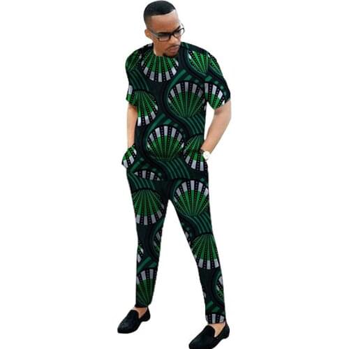 African Fashion Colorful Print Mens Suits Short Sleeve Shirt+Pan Set Clothes Male Outfits Custom Nigerian Festival Garments