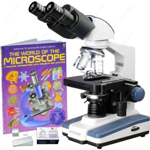 AmScope Supplies 40X-2000X LED Lab Binocular Compound Microscope w 3-D Two Layer Mechanical Stage B120B-BK-BS