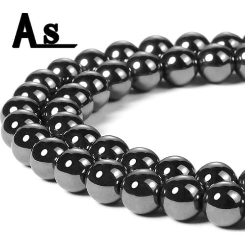 Asingeloo Black Hematite Beads for Jewelry Making Natural Gemstone Round Loose Stone Spacer Beads for Bracelet Necklace