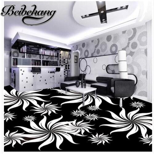 Beibehang Custom Floor bathrooms self-adhesive 3D PVC waterproof floor Black and white artistic pattern Decorative floor pain