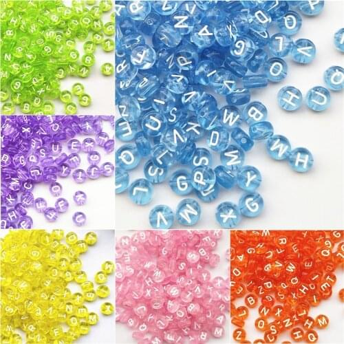 200pcs 7mm Flat Round Alphabet Beads Acrylic Transparent colors Letter Beads for Jewelry Making DIY Accessories Random Mixed