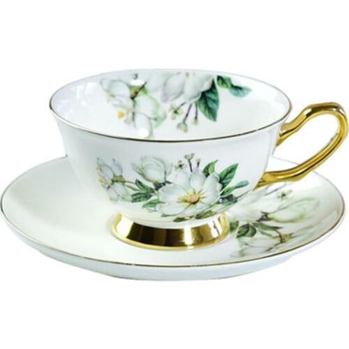 Household simple bone china coffee cup and saucer flower white coffee afternoon tea set coffee cup
